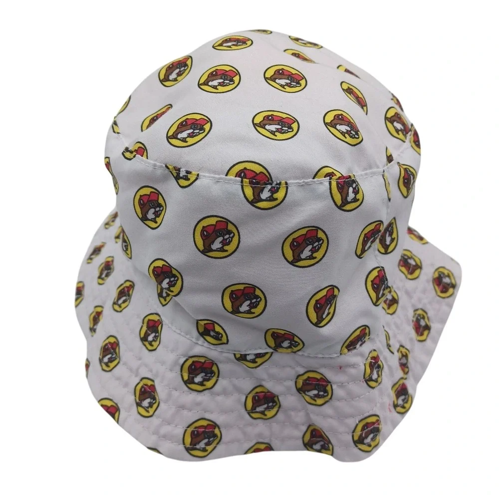 Buc-ee's Bucket Hat Youth‎ White Excellent UPF 50+ Beaver Logo Print Red Lining